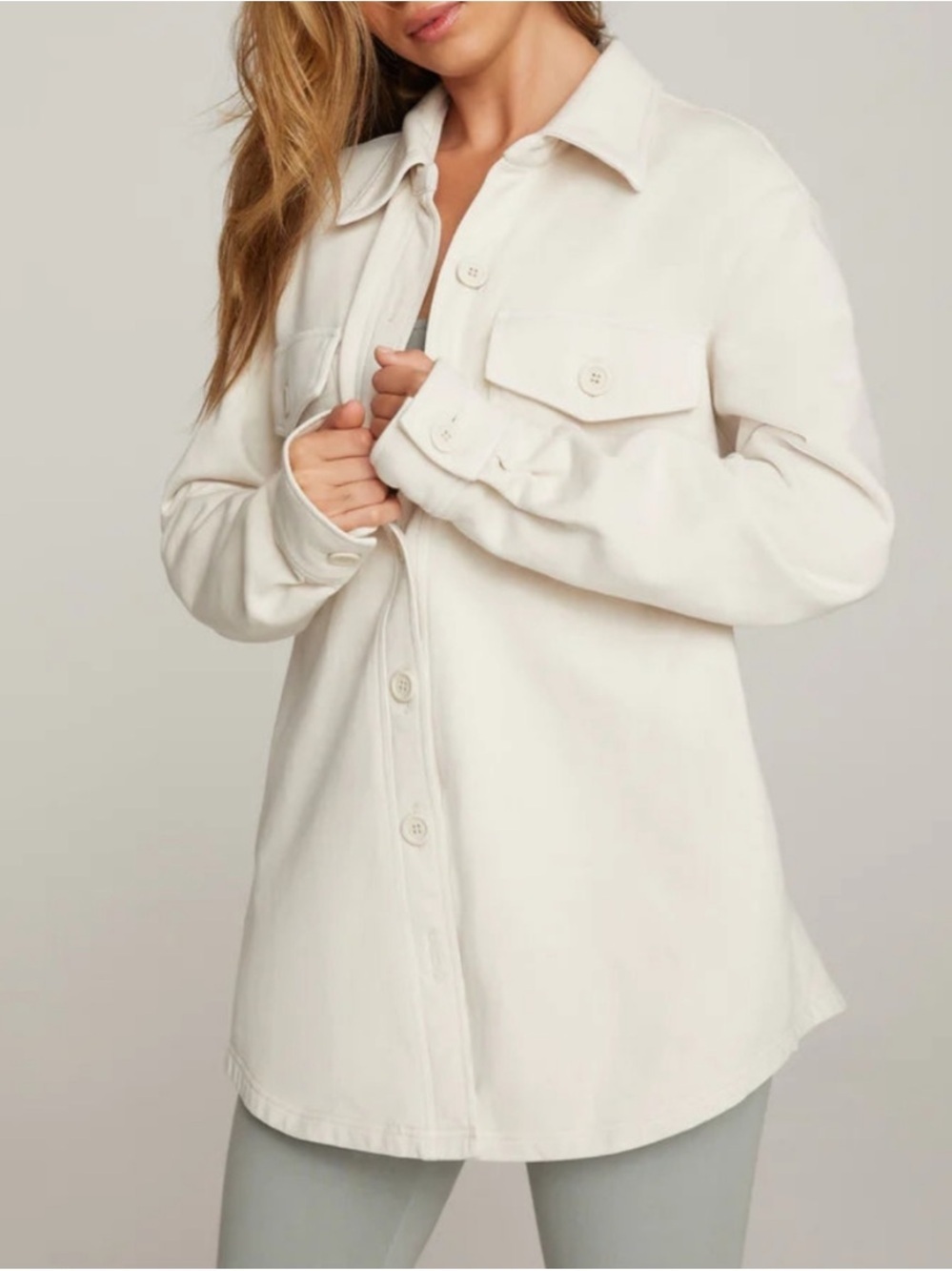 Good American Fleece Button Down Shirt Shacket Size 1 / 2